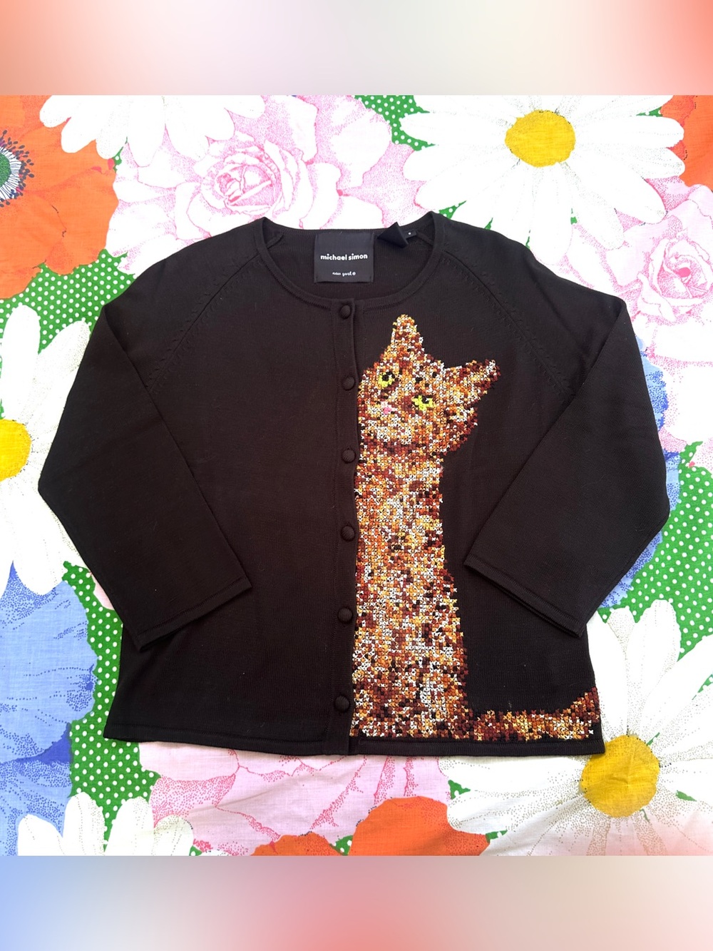 Michael Simon Silk Embroidered Cardigan